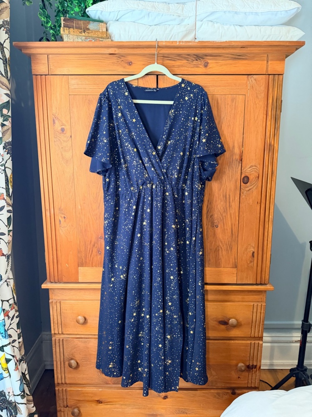BloomChic Navy Tea Length Dress with Gold Star Print